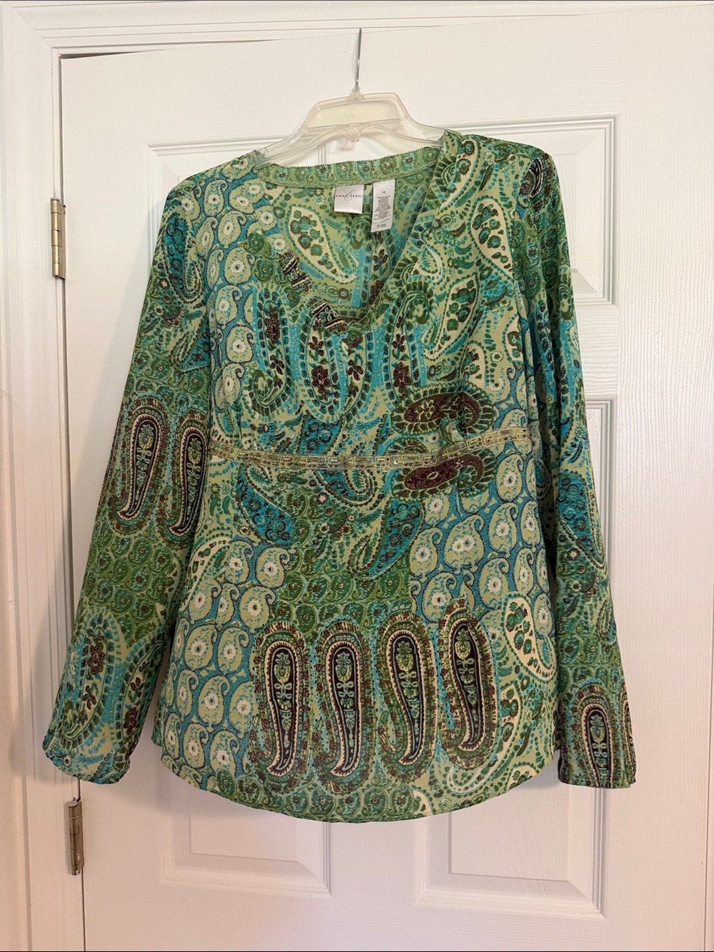 Emma James Green Teal Paisley V-Neck Tunic